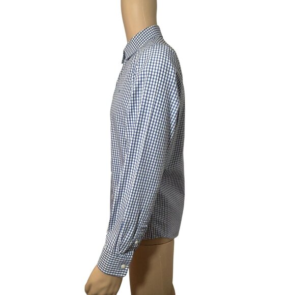 Calvin Klein Men’s Button Up Casual Shirt M Navy White Checkered 15.5 “ Neck LS - Picture 7 of 14